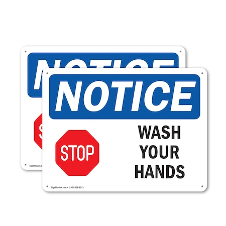 Signmission Wash Your Hands, 18 in W x Rectangle, Aluminum OS-2PACK-NS-A-1218-L-16866